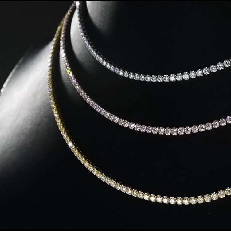 2mm D VVS1 Moissanite Tennis Necklace S925 Sterling Silver-Adjustable Jewelry