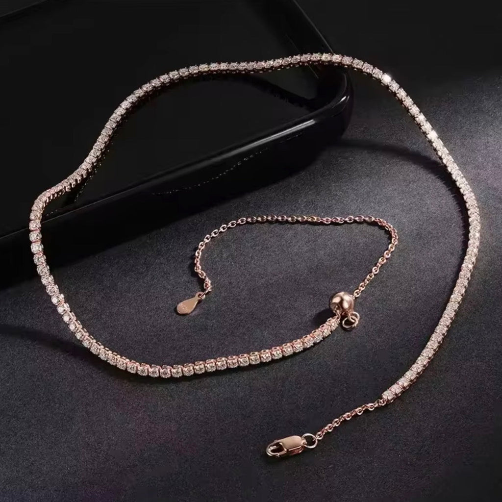 2mm D VVS1 Moissanite Tennis Necklace S925 Sterling Silver-Adjustable Jewelry