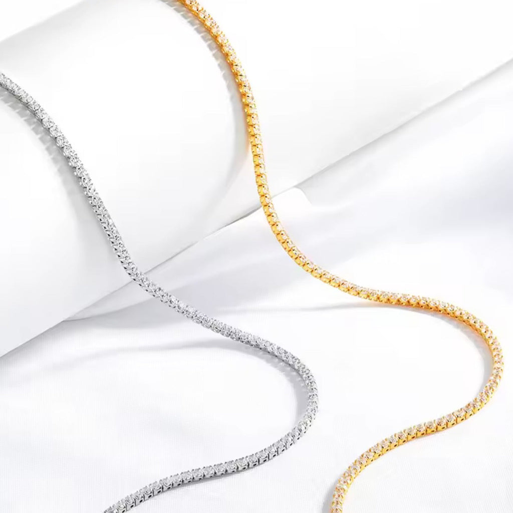 2mm D VVS1 Moissanite Tennis Necklace S925 Sterling Silver-Adjustable Jewelry