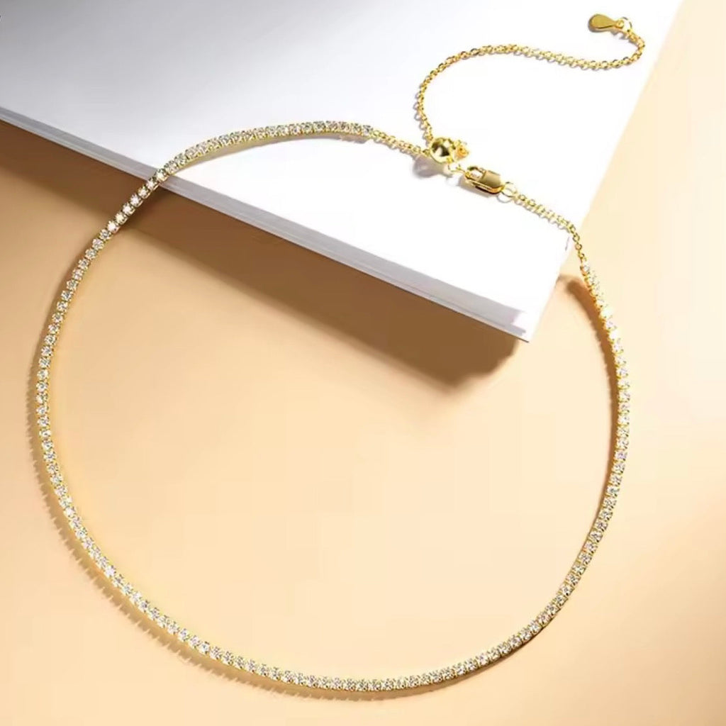 2mm D VVS1 Moissanite Tennis Necklace S925 Sterling Silver-Adjustable Jewelry