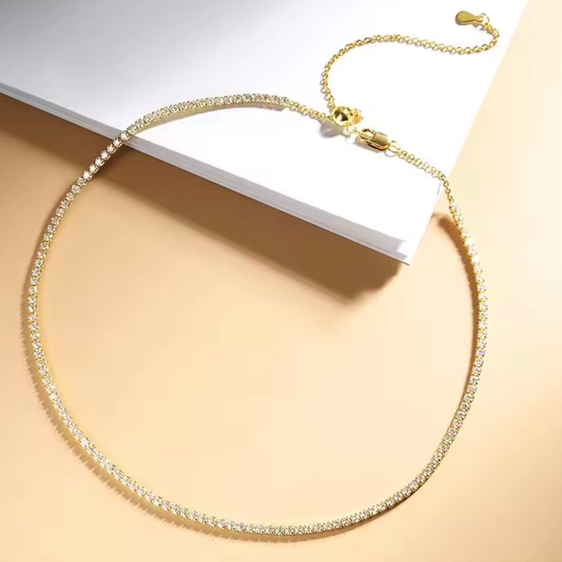 2mm D VVS1 Moissanite Tennis Necklace S925 Sterling Silver-Adjustable Jewelry