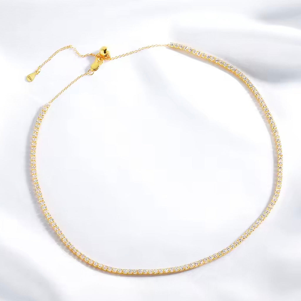 2mm D VVS1 Moissanite Tennis Necklace S925 Sterling Silver-Adjustable Jewelry