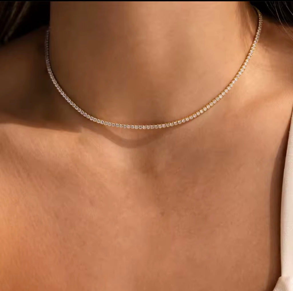 2mm D VVS1 Moissanite Tennis Necklace S925 Sterling Silver-Adjustable Jewelry