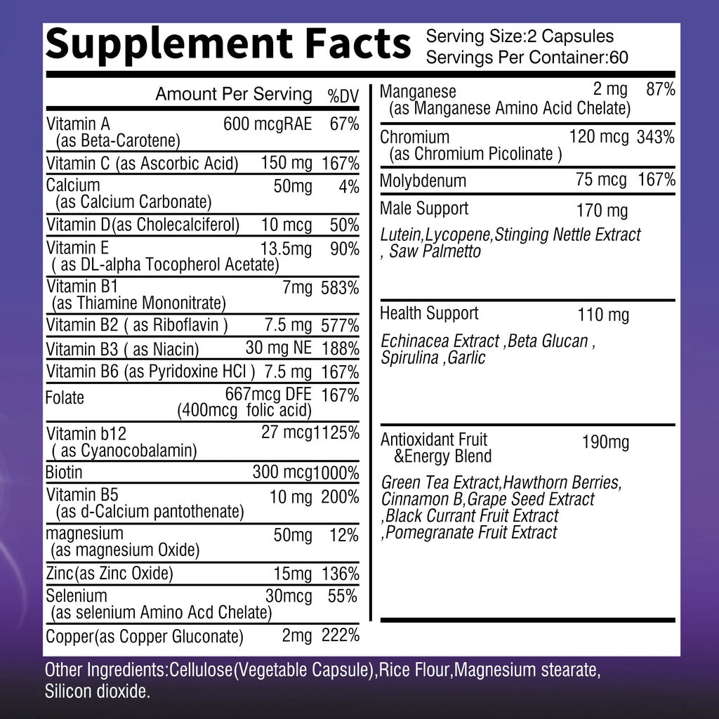 Men's Multivitamin Supplement - Provides Energy and Endurance Supports Heart, Brain Health and Vitality - 120 Capsules