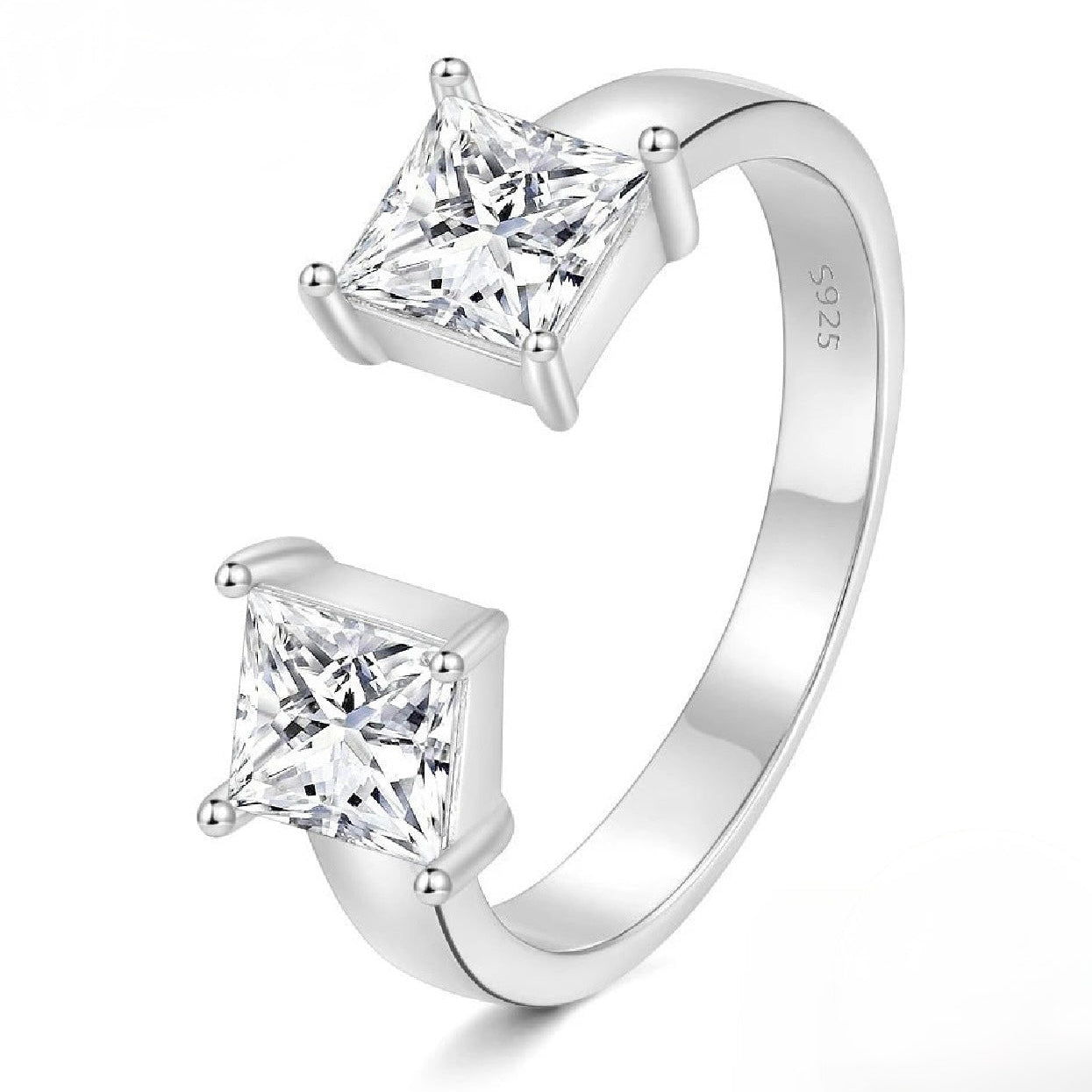 1CT 5mm Princess Cut D Moissanite Rings-Adjustable 925 Sterling Silver Wedding Band