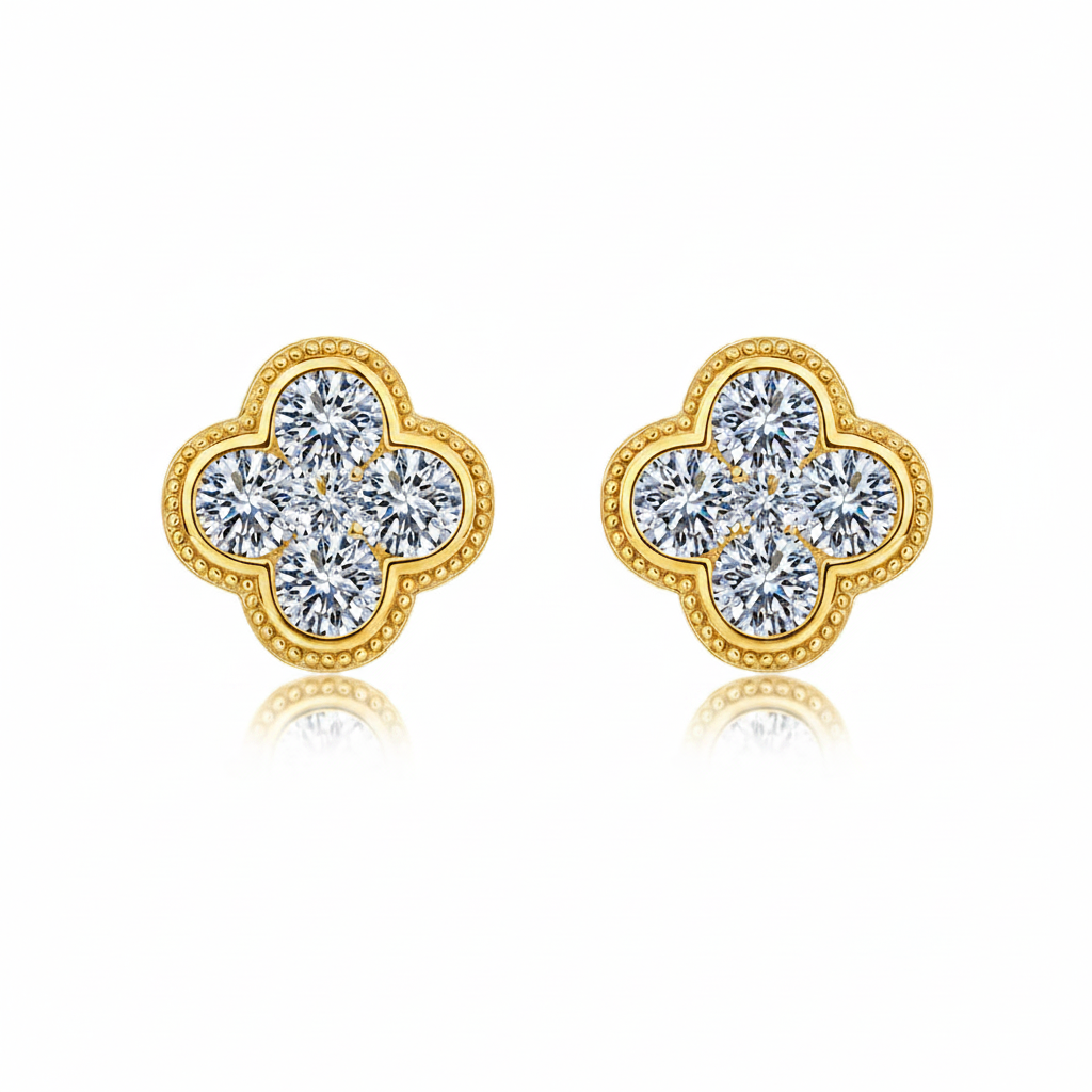 2.52 CTW Clover Shape Moissanite Stud Earrings S925 Sterling Silver Jewelry