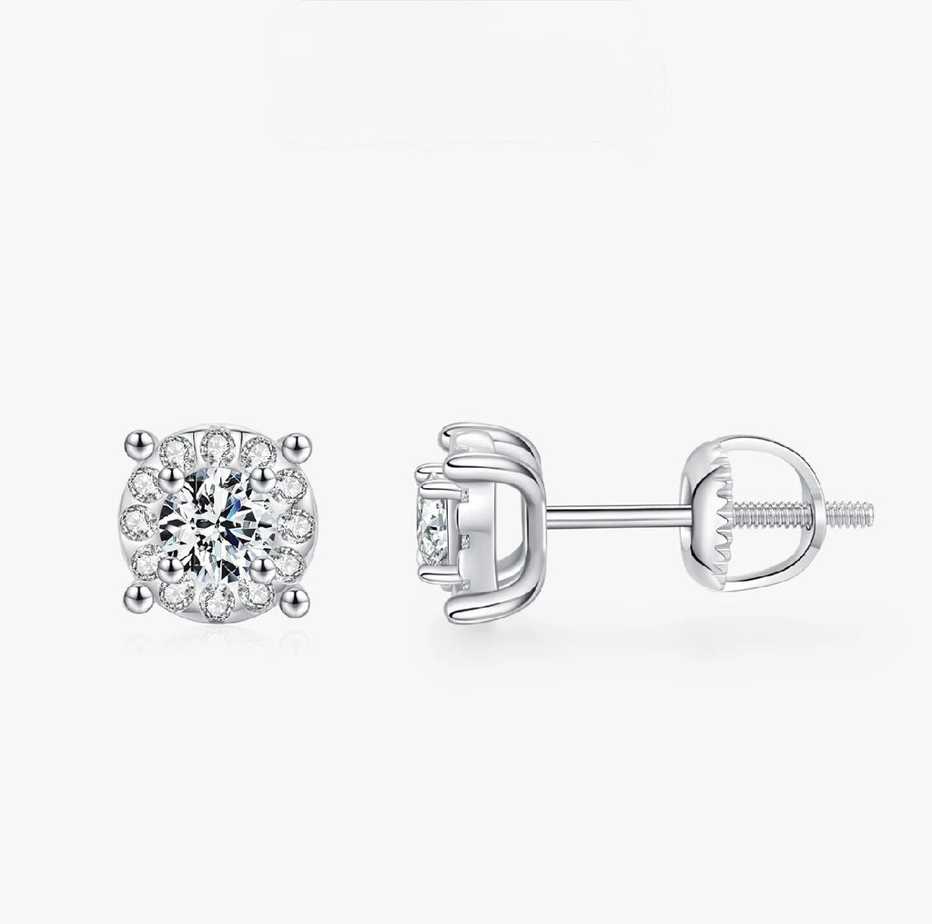 D Color Moissanite Stud Earrings Round Cut 925 Sterling Silver Jewelry
