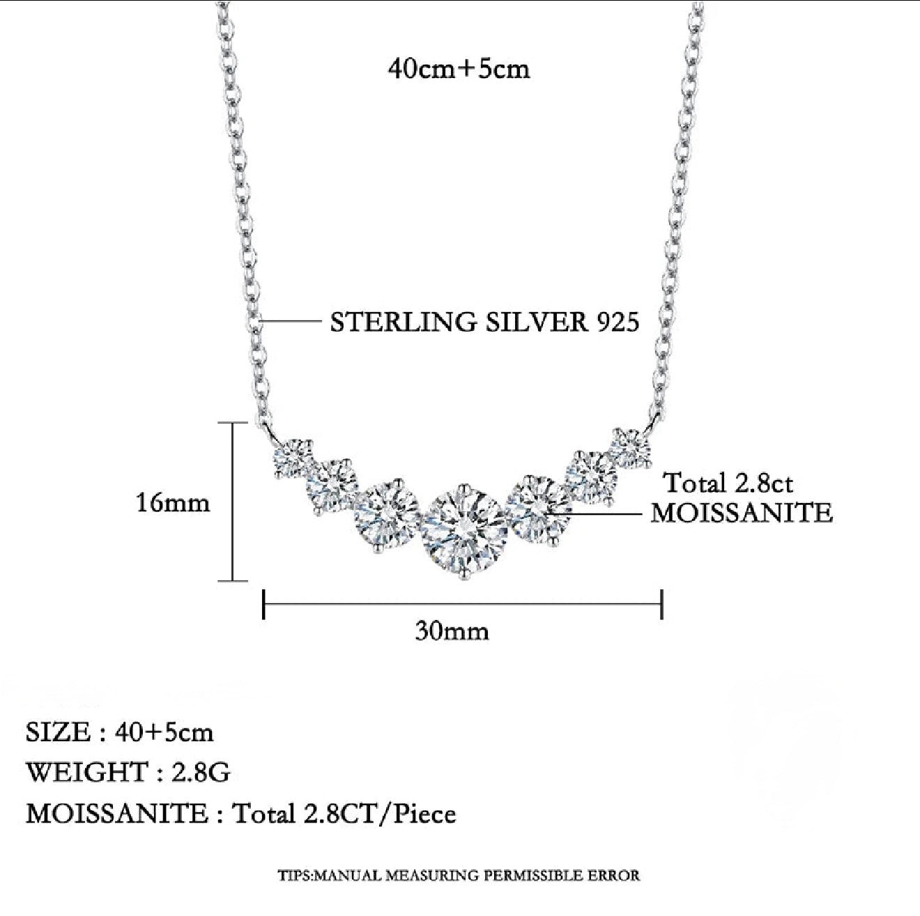 2.8ct Moissanite Necklace S925 Sterling Silver Smile Pendant