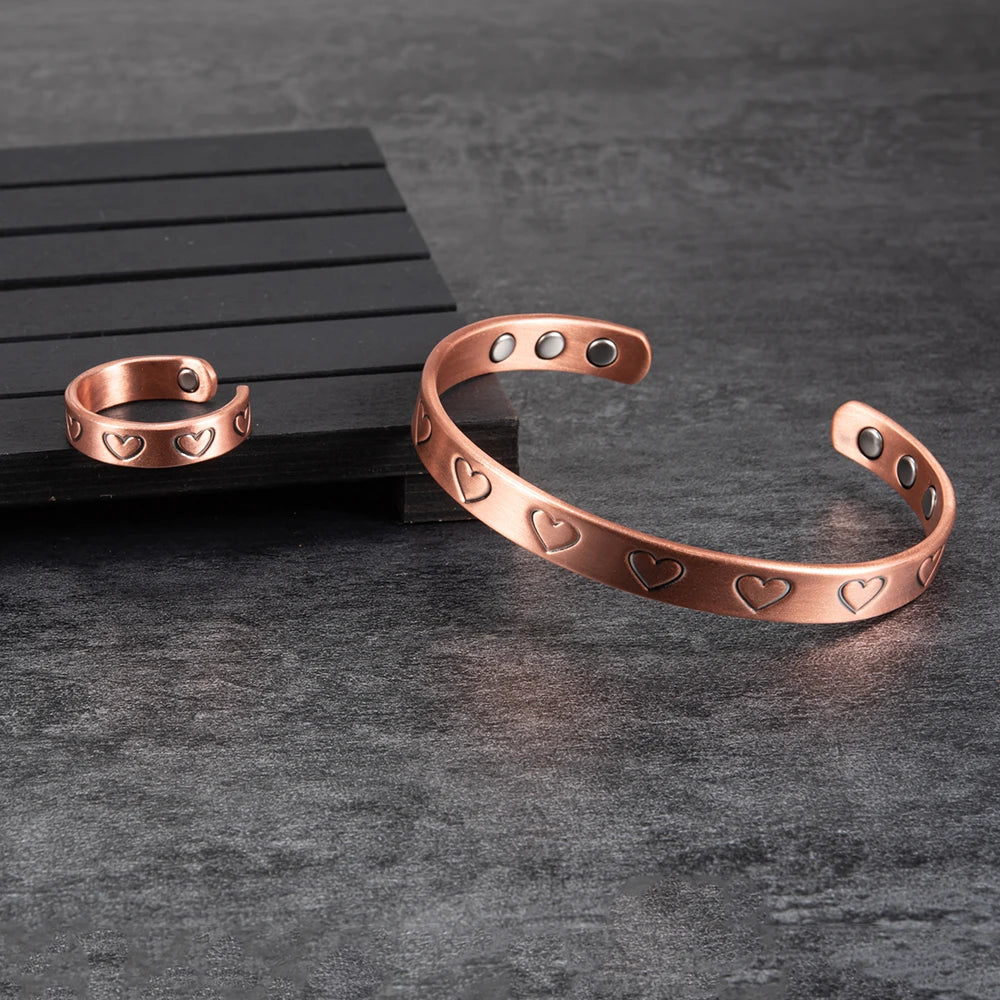 Adjustable Bracelet & Ring-Magnetic Therapy-Health & Energy-Jewelry Set-Open Cuff