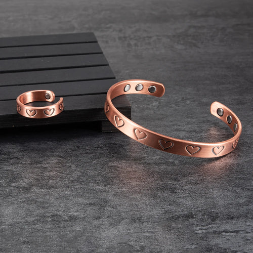 Adjustable Bracelet & Ring-Magnetic Therapy-Health & Energy-Jewelry Set-Open Cuff
