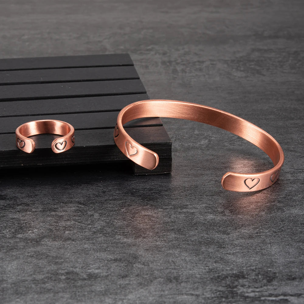 Adjustable Bracelet & Ring-Magnetic Therapy-Health & Energy-Jewelry Set-Open Cuff