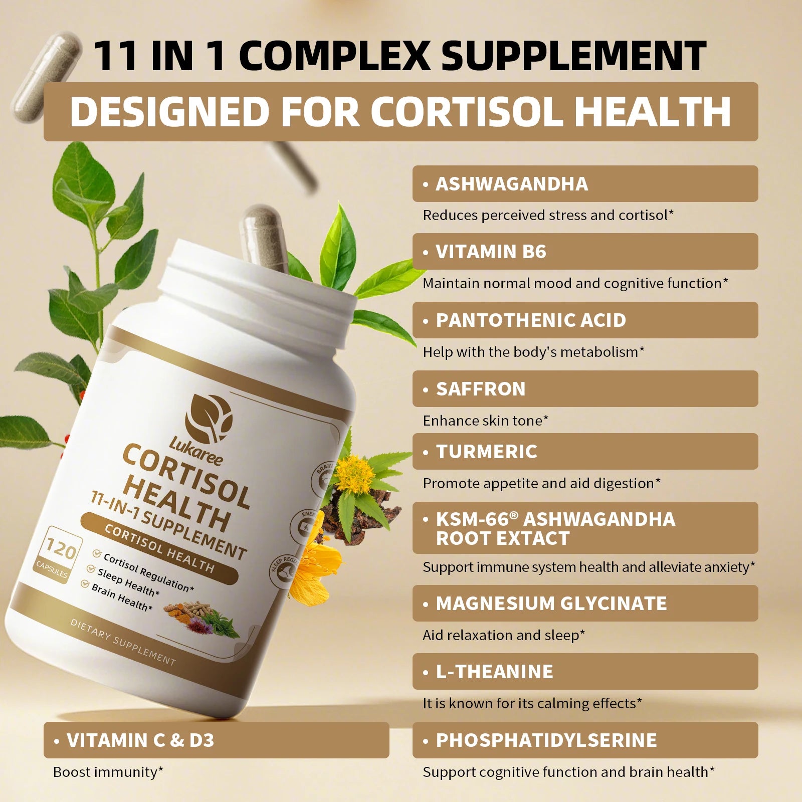 Cortisol Health Capsules Relieve Stress-Balance Cortisol Response-Relax & Deep Sleep-Phosphatidylserine Rhodiola Non-gmo