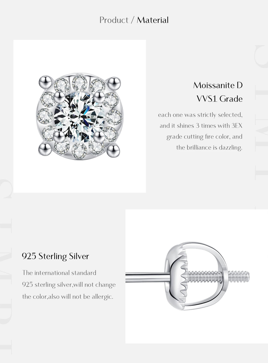 D Color Moissanite Stud Earrings Round Cut 925 Sterling Silver Jewelry