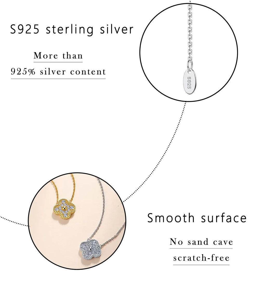 0.5CTW Moissanite Four-Leaf Flower Necklace 925 Sterling Silver Full Paved Pendant Women Jewelry