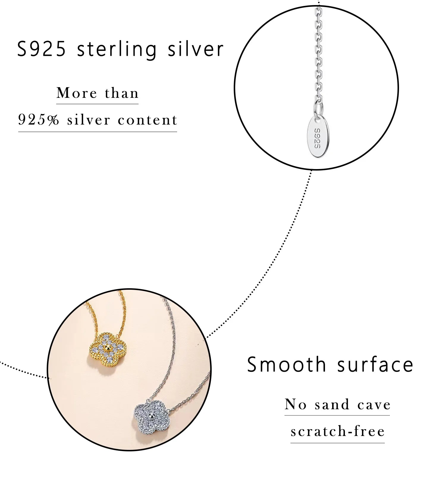 0.5CTW Moissanite Four-Leaf Flower Necklace 925 Sterling Silver Full Paved Pendant Women Jewelry