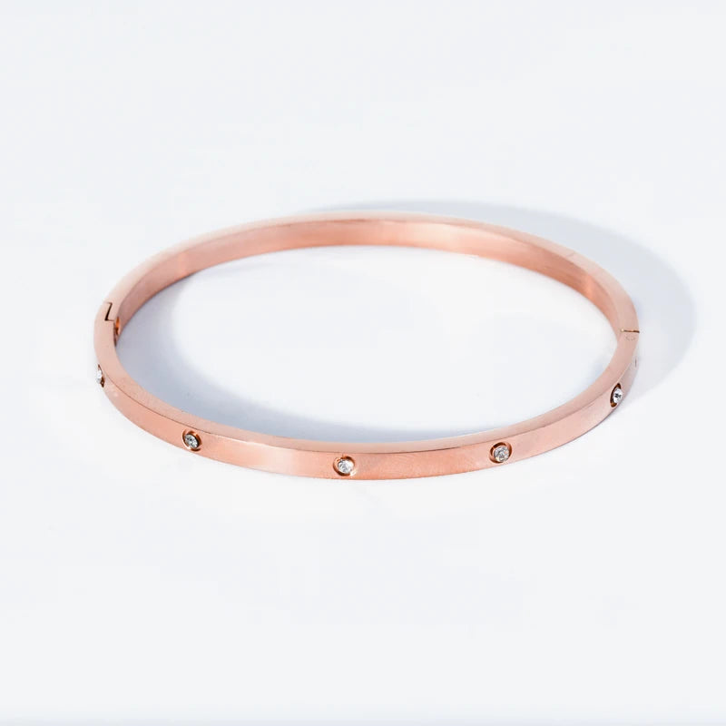 Stainless Steel With Zirconia Stones Bangles-Waterproof Jewelry