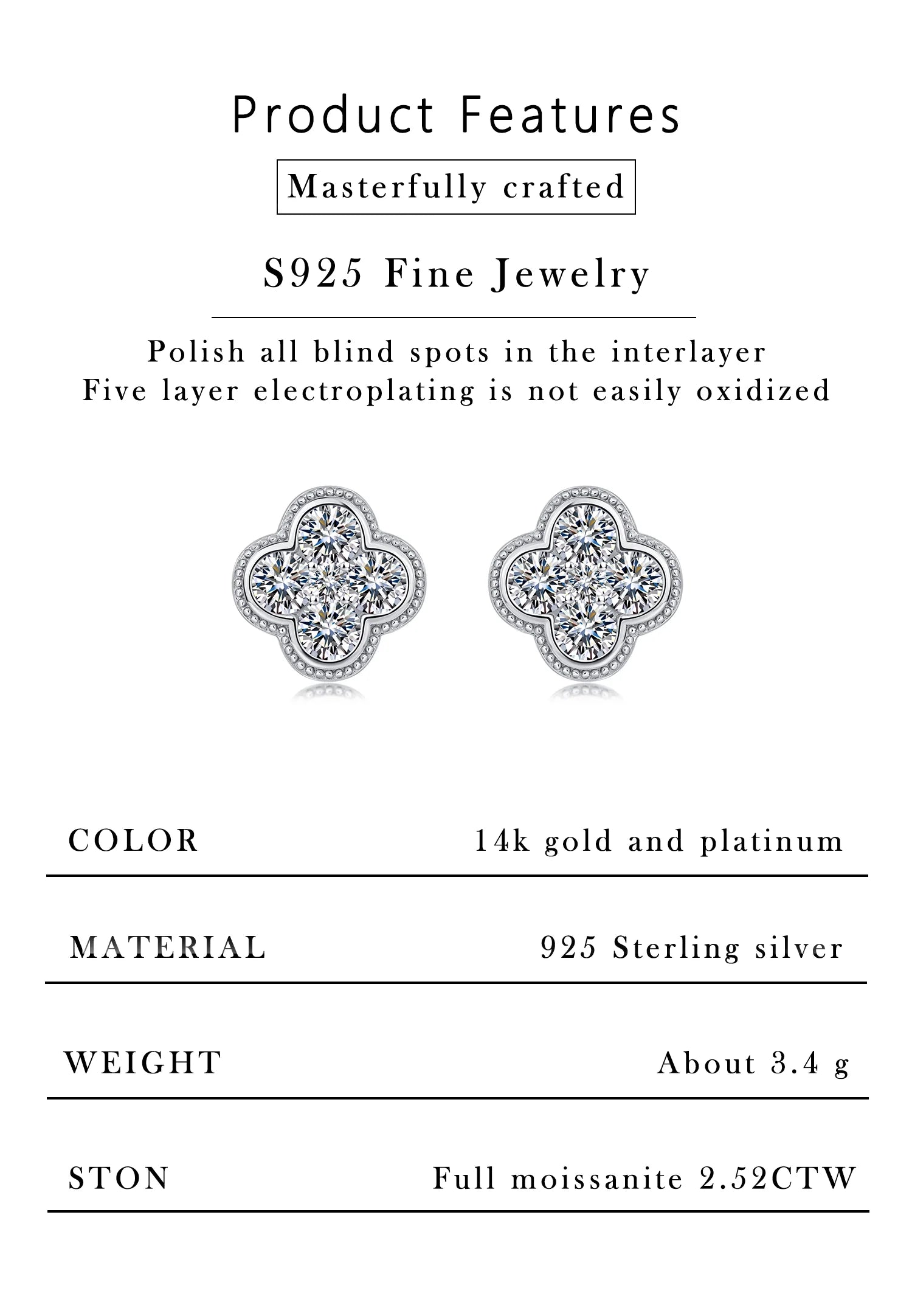 2.52 CTW Clover Shape Moissanite Stud Earrings S925 Sterling Silver Jewelry