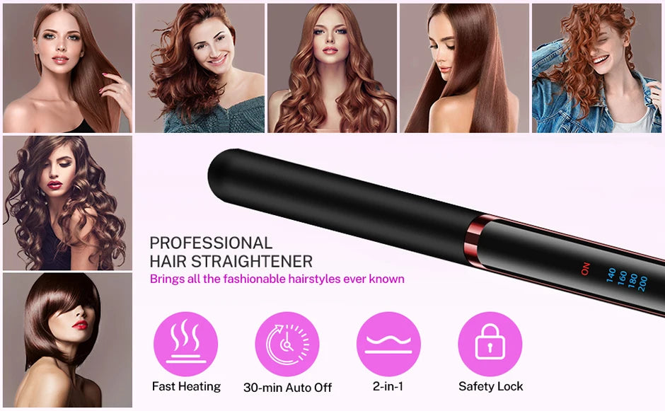 2 in 1 Hair Straightener Curler Set Dual Voltage-Versatile Styling Tool