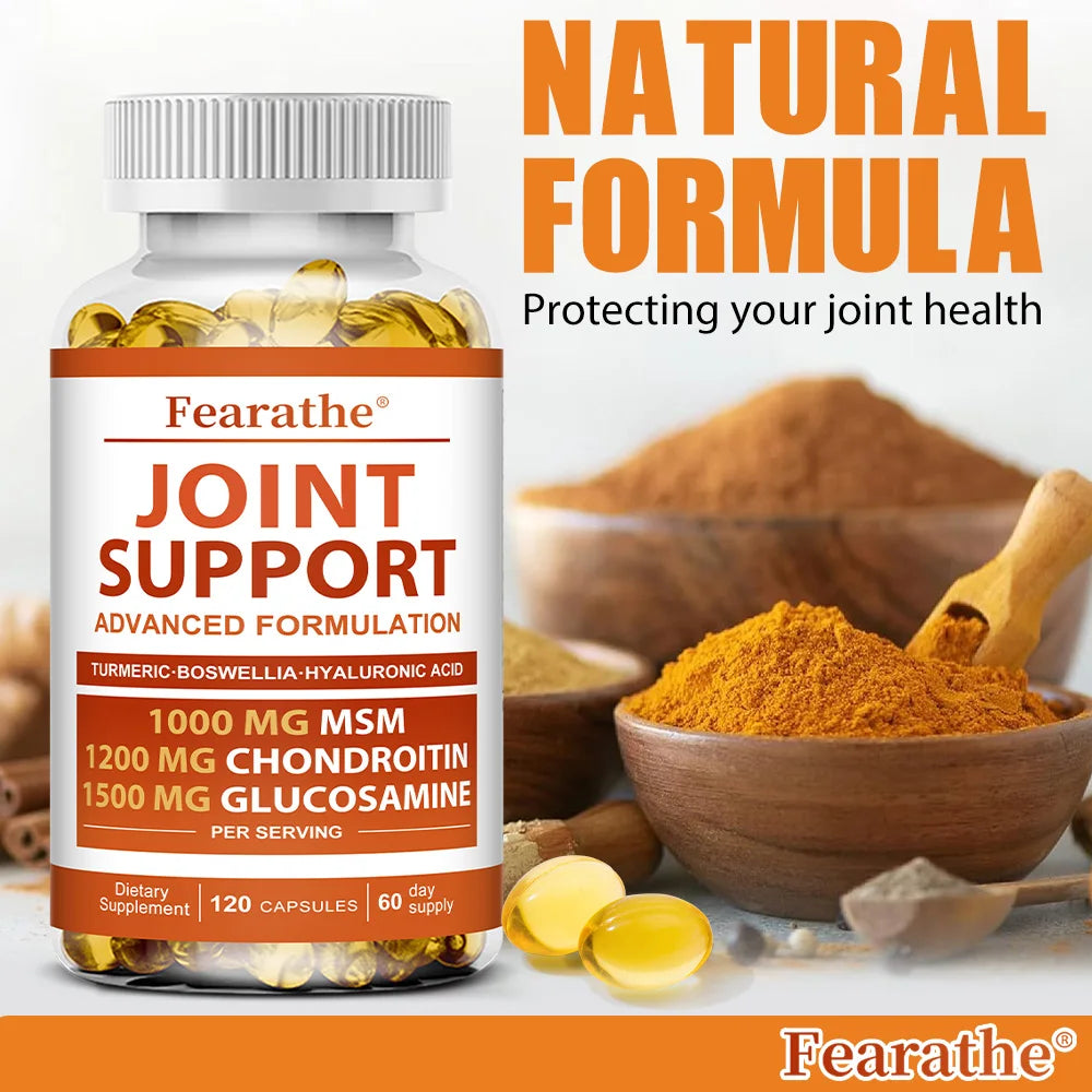 Joint Support Supplement Glucosamine Chondroitin Turmeric MSM-Relief Bones-Back-Knees and Hands-NON-GMO