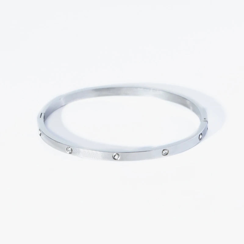 Stainless Steel With Zirconia Stones Bangles-Waterproof Jewelry