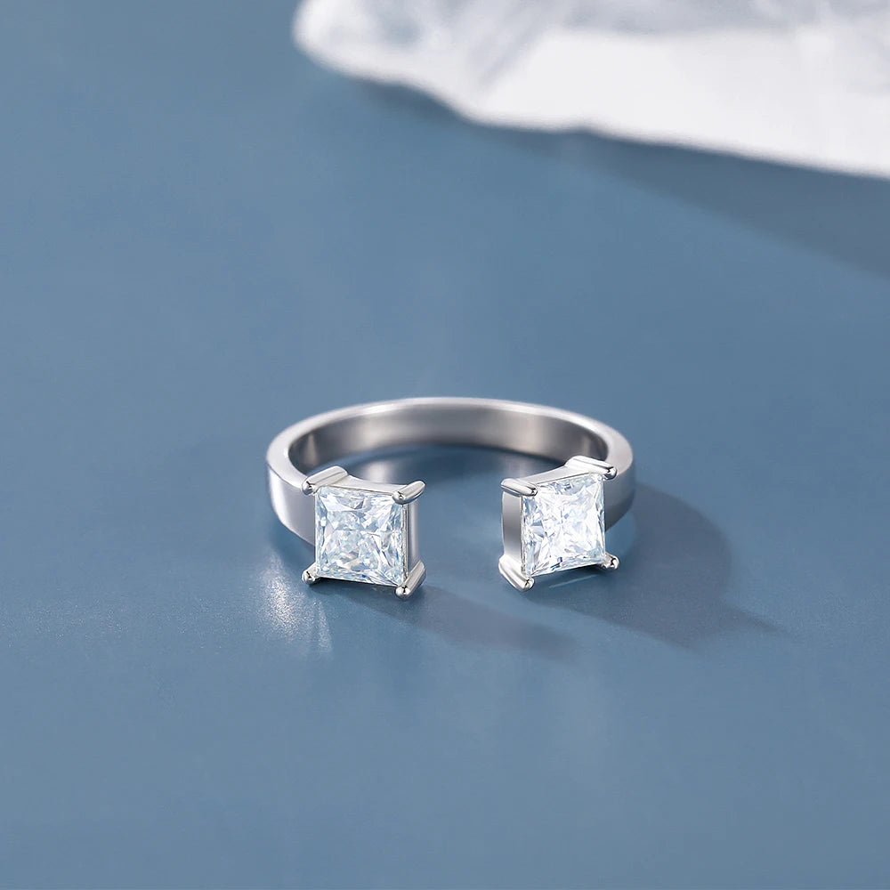 1CT 5mm Princess Cut D Moissanite Rings-Adjustable 925 Sterling Silver Wedding Band