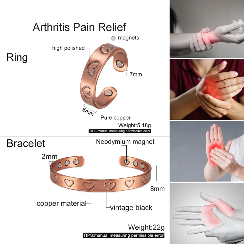 Adjustable Bracelet & Ring-Magnetic Therapy-Health & Energy-Jewelry Set-Open Cuff