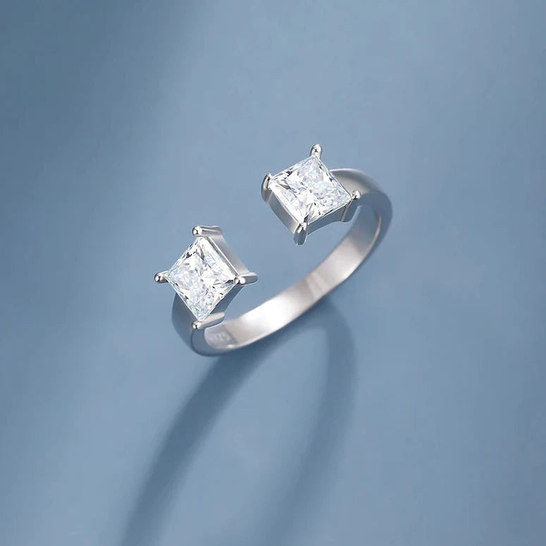 1CT 5mm Princess Cut D Moissanite Rings-Adjustable 925 Sterling Silver Wedding Band