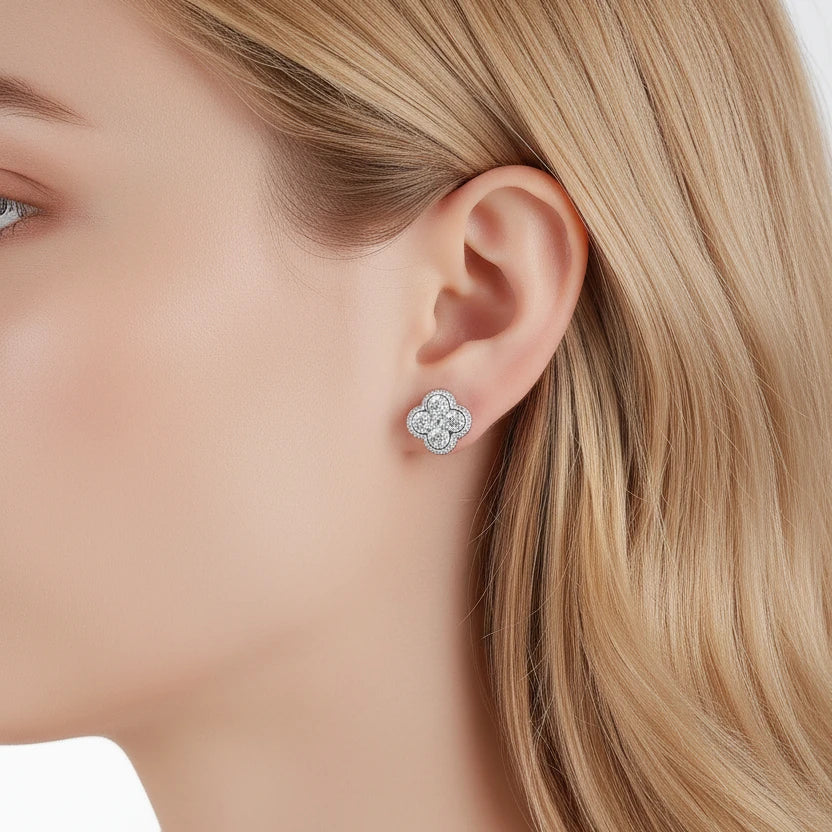 2.52 CTW Clover Shape Moissanite Stud Earrings S925 Sterling Silver Jewelry