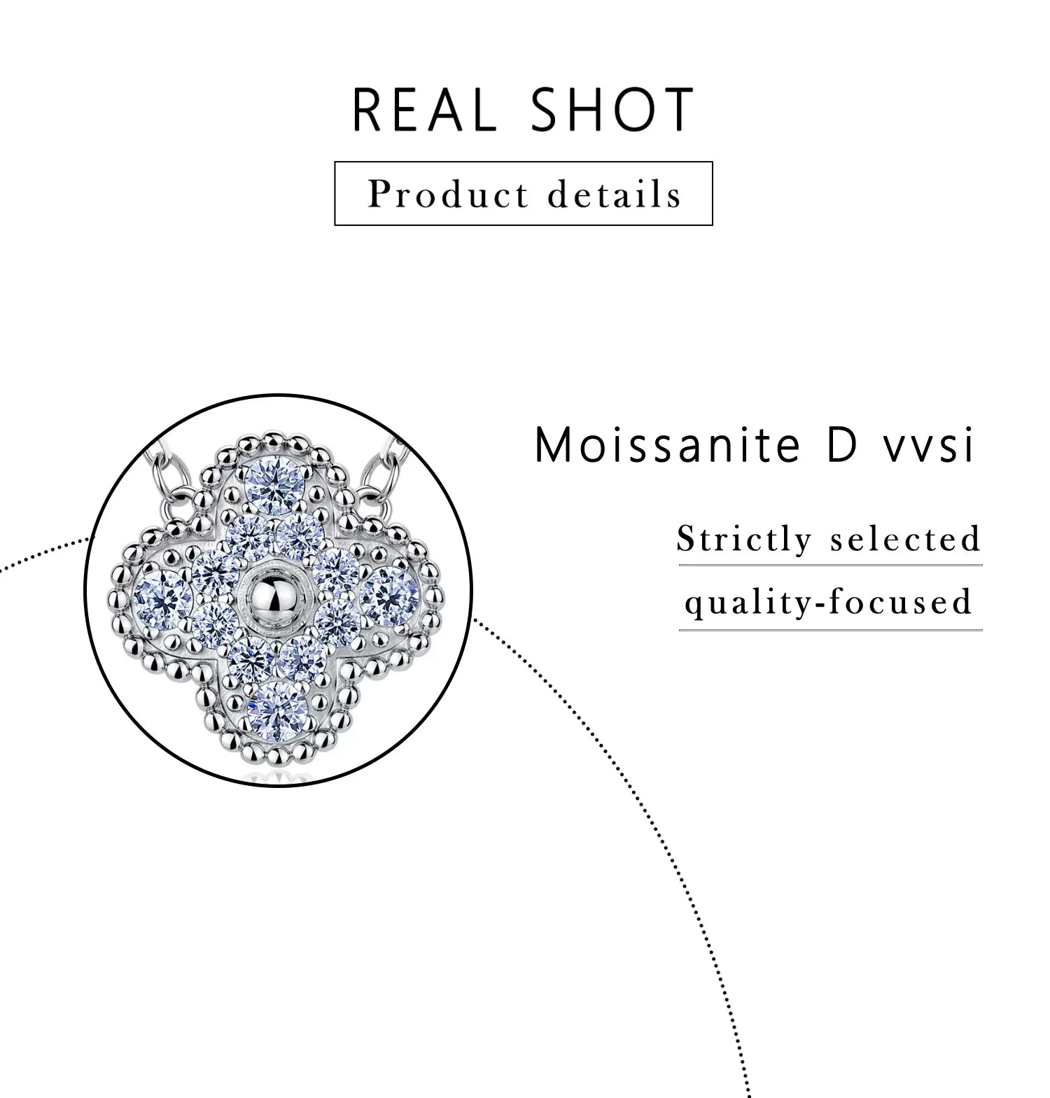 0.5CTW Moissanite Four-Leaf Flower Necklace 925 Sterling Silver Full Paved Pendant Women Jewelry