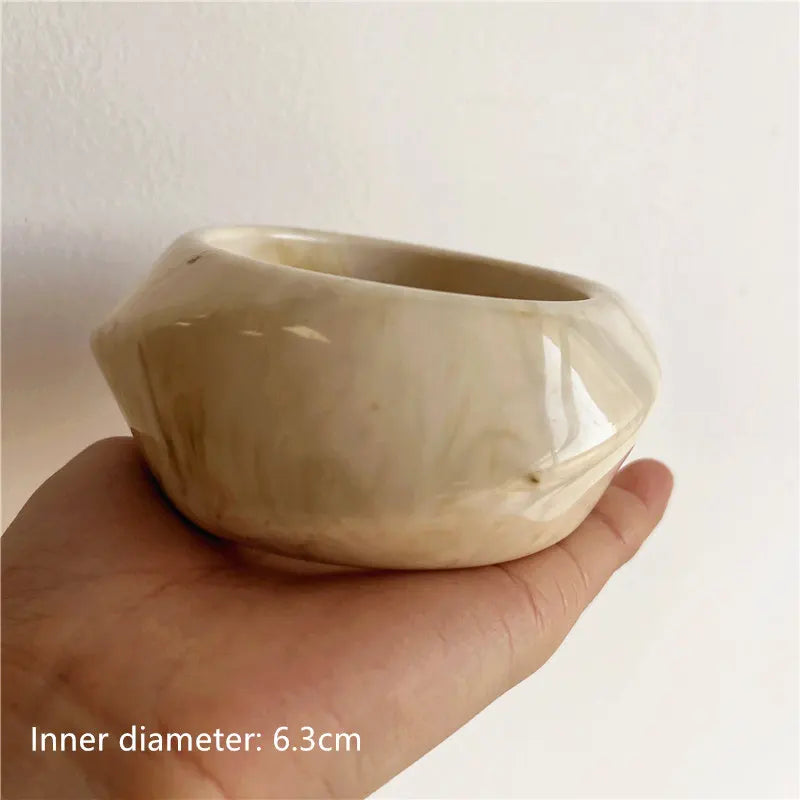 Beige Tie Dye and Gold Wide Asymmetrical Resin Bracelet-Thick & Oversized Fashion Jewelry