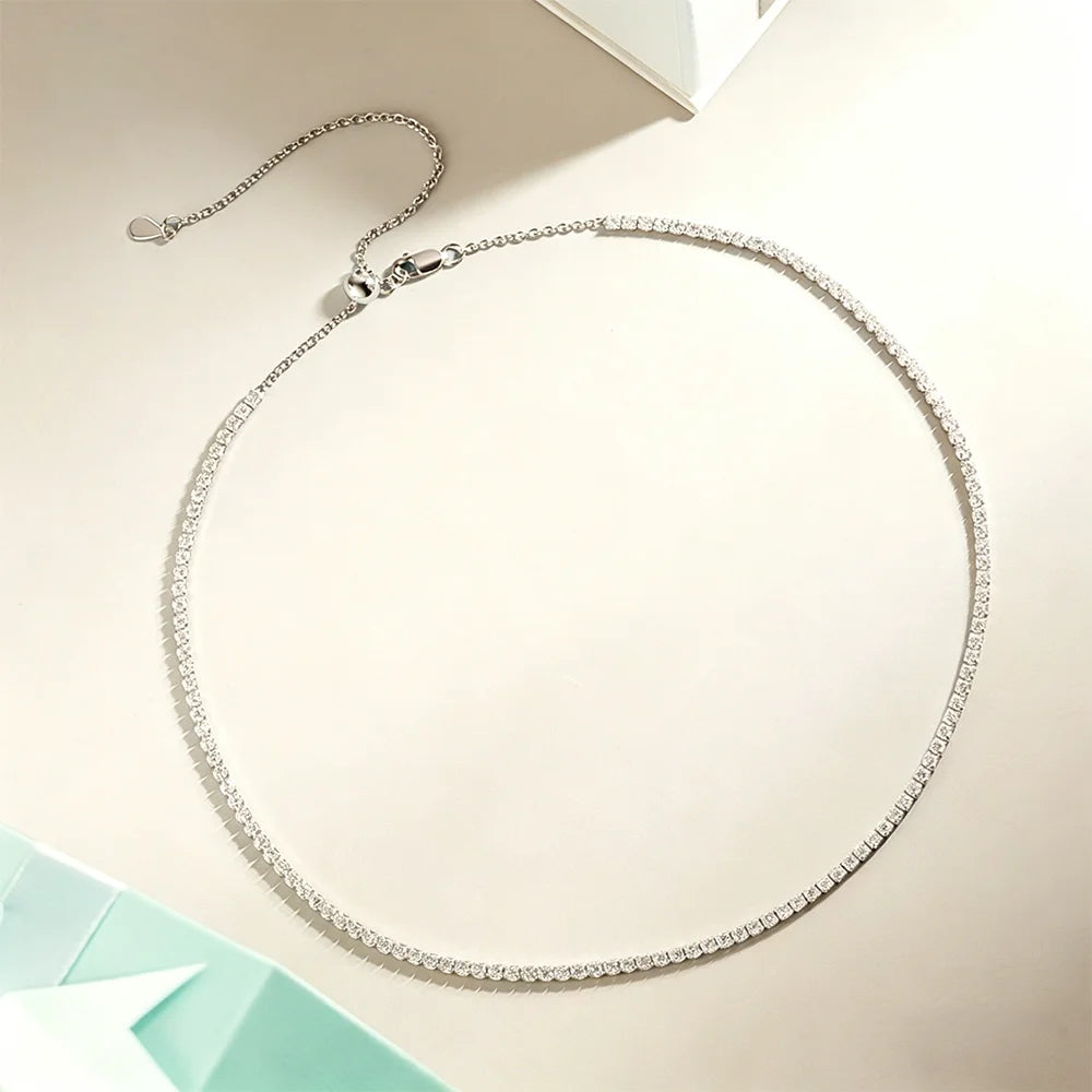 2mm D VVS1 Moissanite Tennis Necklace S925 Sterling Silver-Adjustable Jewelry