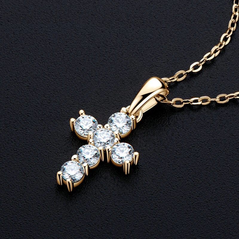 925 Sterling Silver Round Cut 3mm D Color Moissanite Cross Pendant Necklaces for Women Jewelry