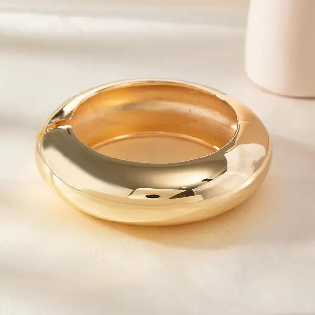 Beige Tie Dye and Gold Wide Asymmetrical Resin Bracelet-Thick & Oversized Fashion Jewelry