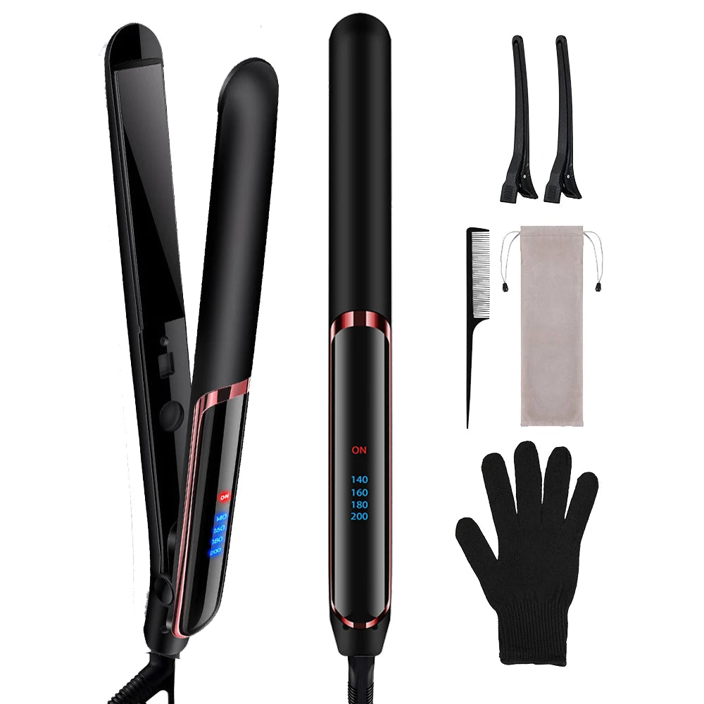 2 in 1 Hair Straightener Curler Set Dual Voltage-Versatile Styling Tool