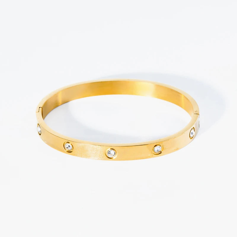 Stainless Steel With Zirconia Stones Bangles-Waterproof Jewelry