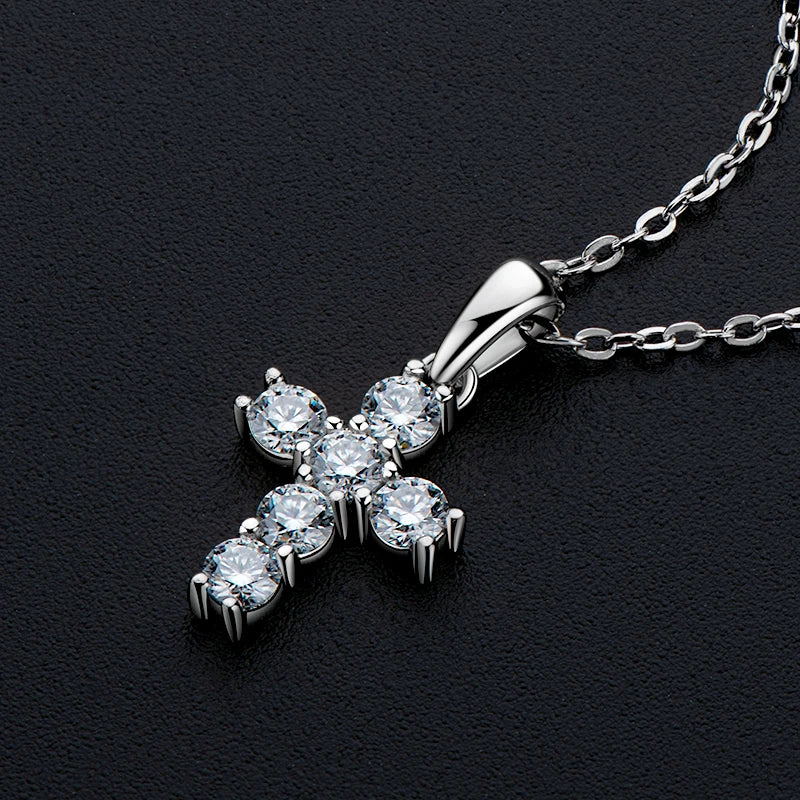 925 Sterling Silver Round Cut 3mm D Color Moissanite Cross Pendant Necklaces for Women Jewelry