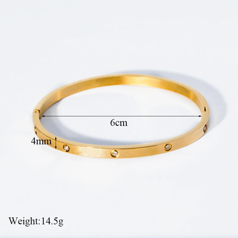 Stainless Steel With Zirconia Stones Bangles-Waterproof Jewelry