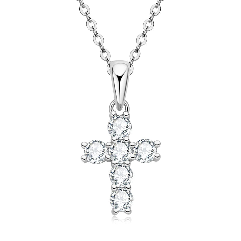 925 Sterling Silver Round Cut 3mm D Color Moissanite Cross Pendant Necklaces for Women Jewelry
