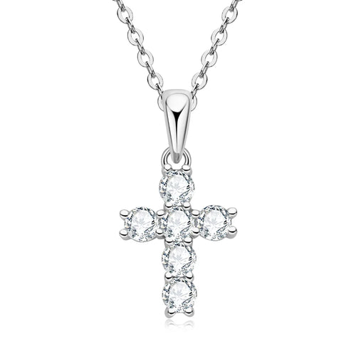 925 Sterling Silver Round Cut 3mm D Color Moissanite Cross Pendant Necklaces for Women Jewelry