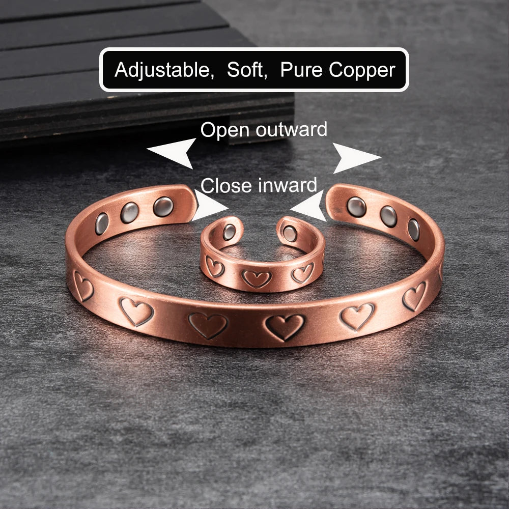 Adjustable Bracelet & Ring-Magnetic Therapy-Health & Energy-Jewelry Set-Open Cuff
