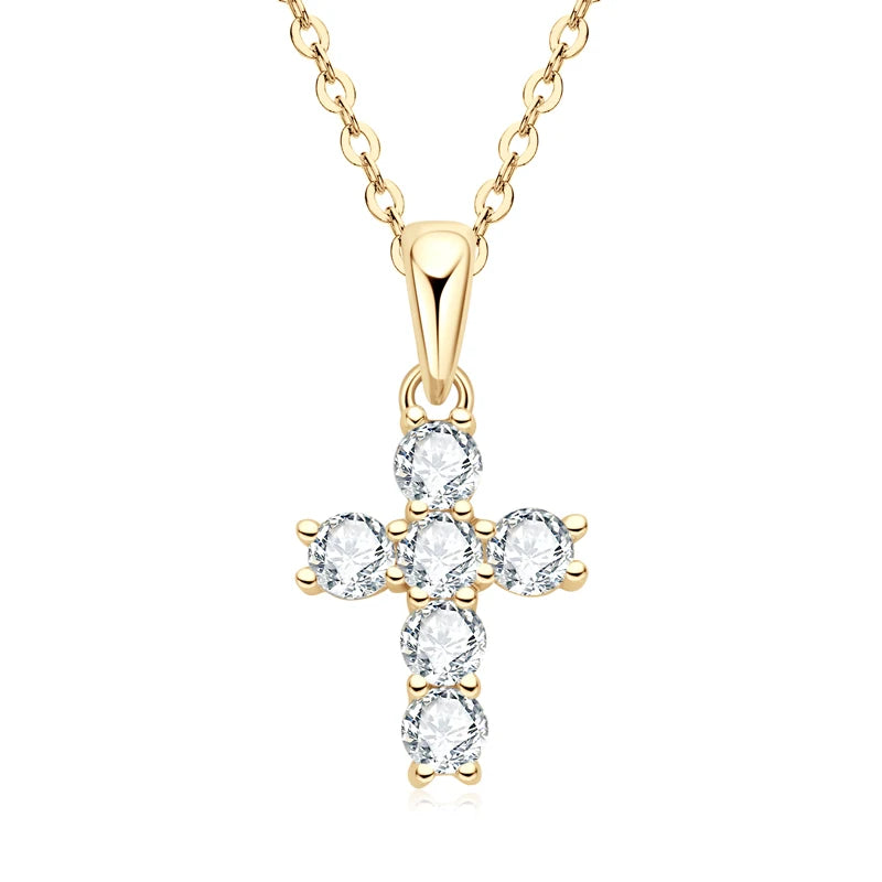 925 Sterling Silver Round Cut 3mm D Color Moissanite Cross Pendant Necklaces for Women Jewelry