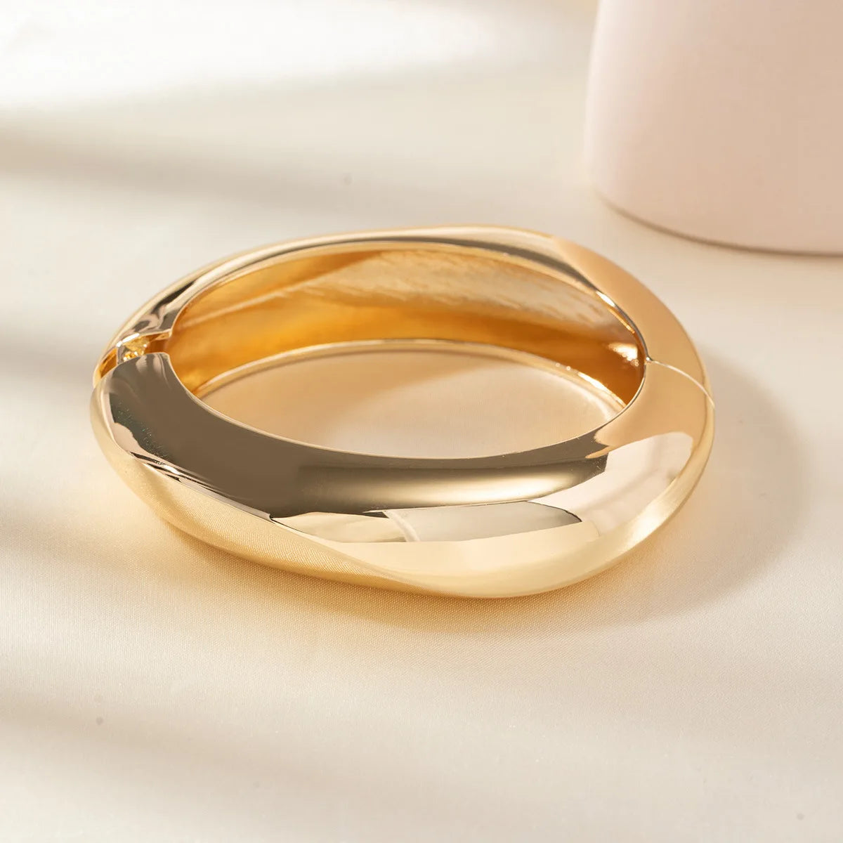 Beige Tie Dye and Gold Wide Asymmetrical Resin Bracelet-Thick & Oversized Fashion Jewelry