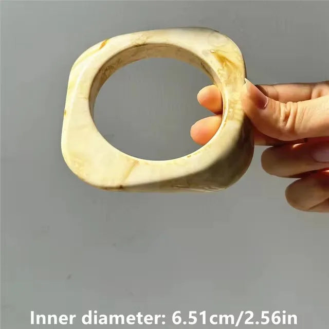 Beige Tie Dye and Gold Wide Asymmetrical Resin Bracelet-Thick & Oversized Fashion Jewelry