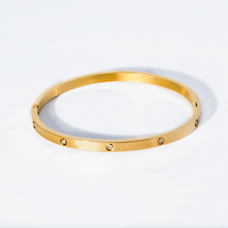 Stainless Steel With Zirconia Stones Bangles-Waterproof Jewelry