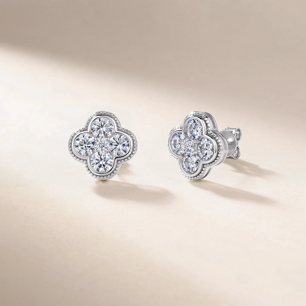 2.52 CTW Clover Shape Moissanite Stud Earrings S925 Sterling Silver Jewelry