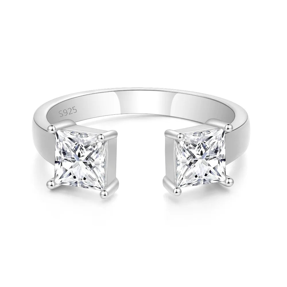 1CT 5mm Princess Cut D Moissanite Rings-Adjustable 925 Sterling Silver Wedding Band