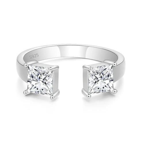 1CT 5mm Princess Cut D Moissanite Rings-Adjustable 925 Sterling Silver Wedding Band