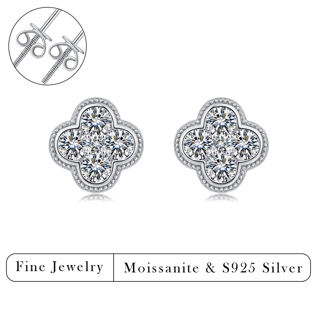 2.52 CTW Clover Shape Moissanite Stud Earrings S925 Sterling Silver Jewelry