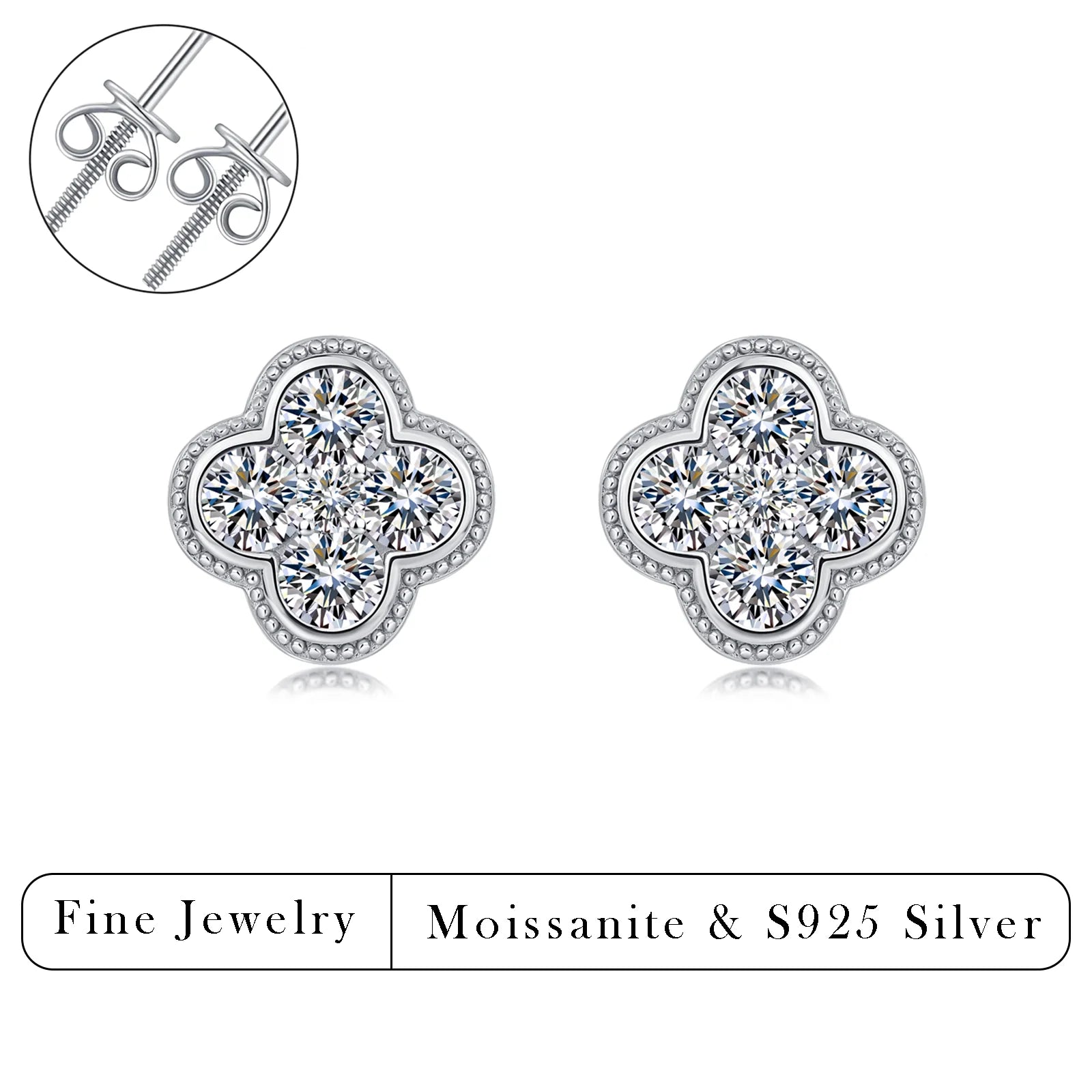 2.52 CTW Clover Shape Moissanite Stud Earrings S925 Sterling Silver Jewelry