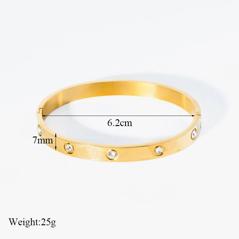 Stainless Steel With Zirconia Stones Bangles-Waterproof Jewelry